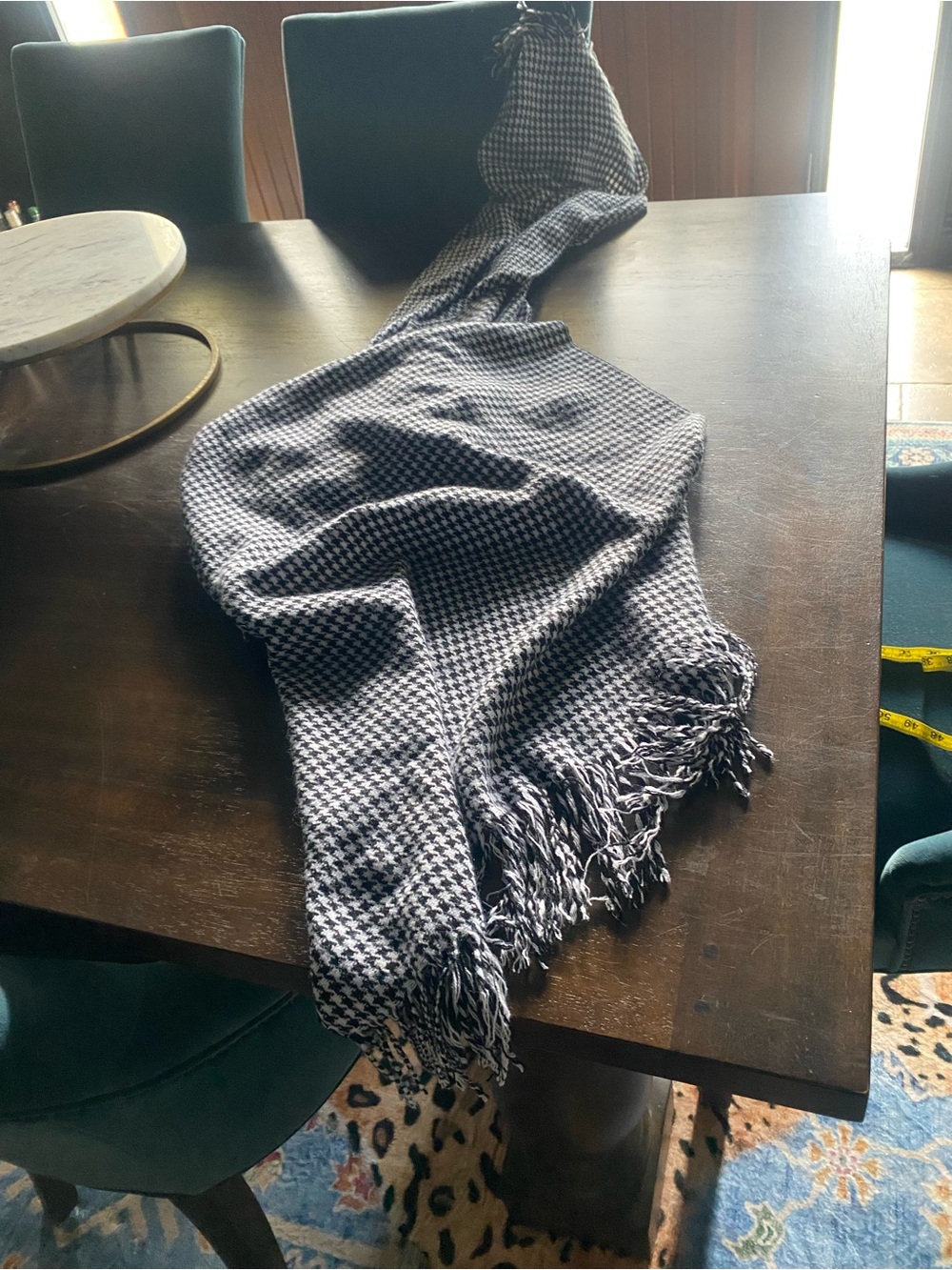 Black & White Houndstooth Fringe Scarf